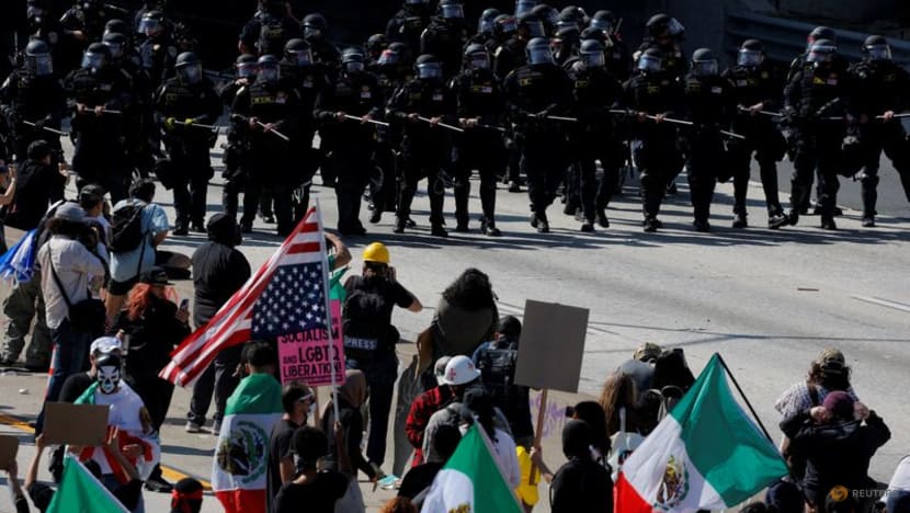 Los Angeles police order immigration protesters in downtown to go home Los Angeles police order immigration protesters in downtown to go home