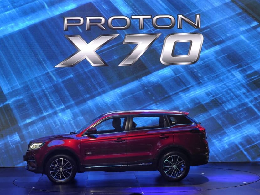 A Proton X70 on display at the KL Convention Centre in Kuala Lumpur .