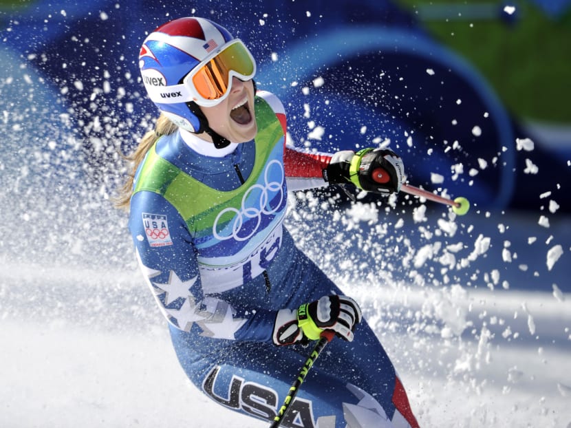 Lindsey Vonn of the United States, reacts in the finish area after completing the Women's downhill at the Vancouver 2010 Olympics in Whistler, British Columbia on Feb 17, 2010. Photo: AP
