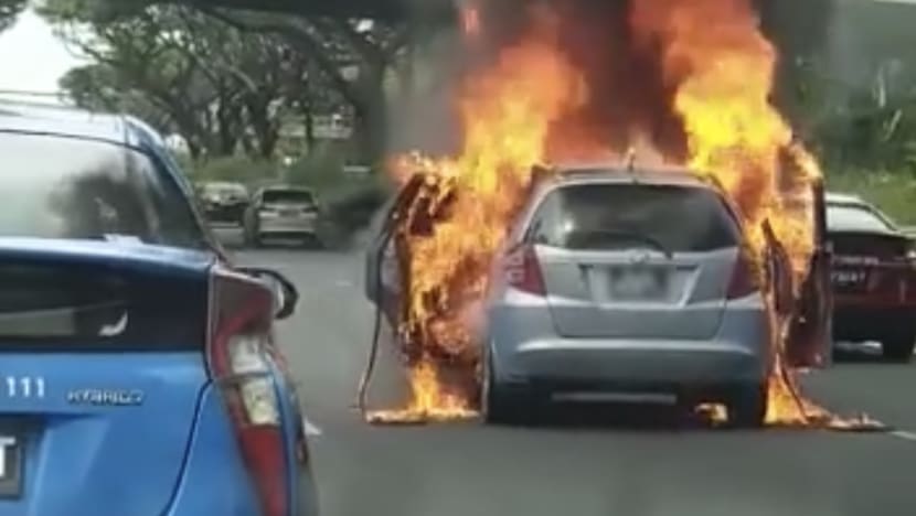 Car ablaze after accident on PIE, one taken to hospital