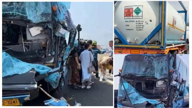 泰国旅巴撞槽罐车 至少30人伤 