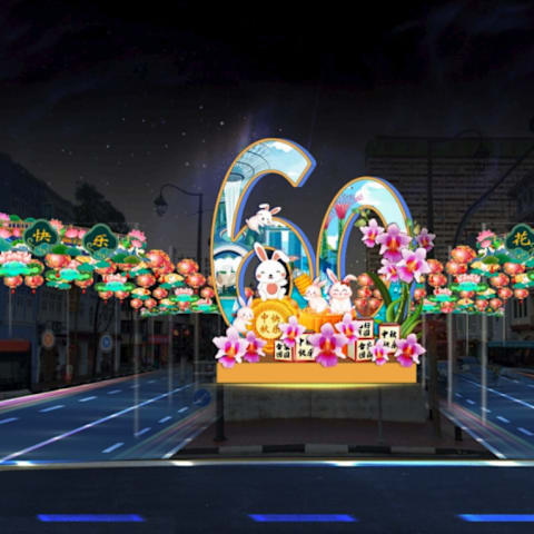 牛车水9月18日亮灯庆中秋，街道灯饰规模扩大！8m主灯致敬SG60