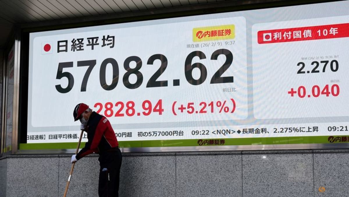 Japan stocks soar to record, super-long bonds steady in nod to Takaichi's 'responsible' stimulus