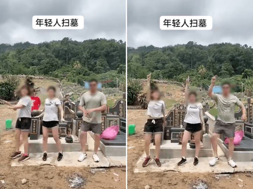 Three young people in Malaysia drew criticism after a video of them dancing before a tombstone during the Qing Ming Festival became widely circulated online. Three young people in Malaysia drew criticism after a video of them dancing before a tombstone during the Qing Ming Festival became widely circulated online.