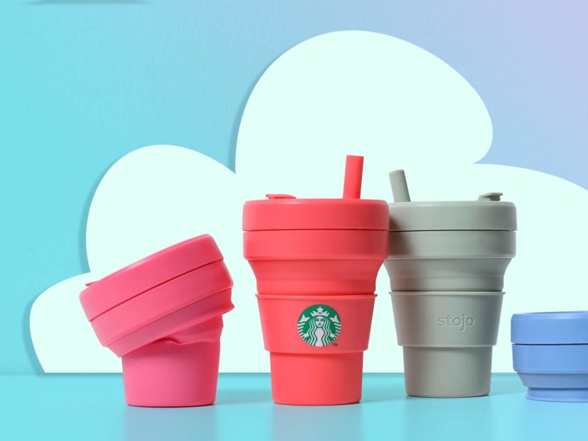 We have 12 of these colourful Starbucks x Stojo reusable collapsible cups to give away!