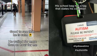 On Sept 25, 2024, a woman found her son who has autism waiting (left) at Jurong East MRT Station even though there were no train services. A tag on his bag (right) helped a station worker to call the boy's parents.