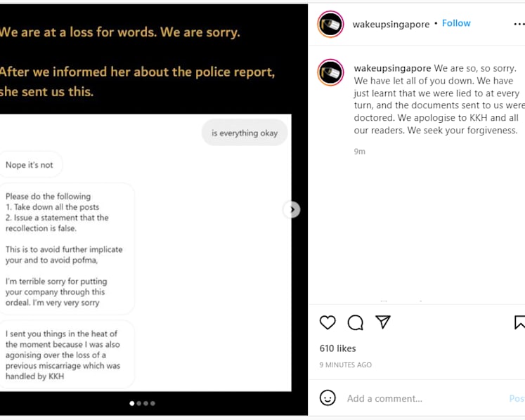 Wake Up Singapore apologises for posting woman's claims that she lost her baby following KKH police report
