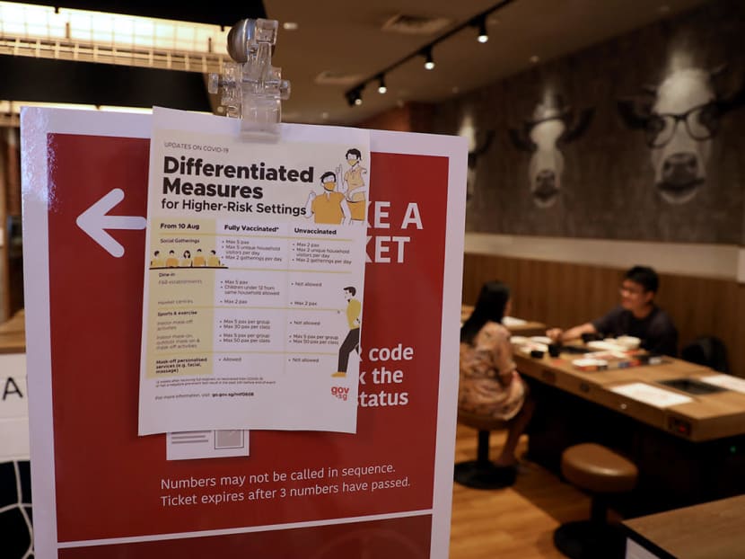 A sign outside a cafe in a mall taken in 2021, informing diners that only vaccinated individuals are allowed to eat there.