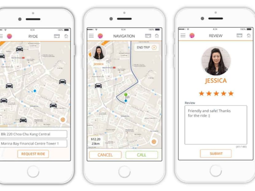 The RYDE app on mobile devices. Photo: rydesharing.com