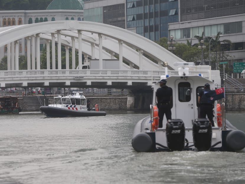 Police boats patrolling at Marina Reservoir in 2016.