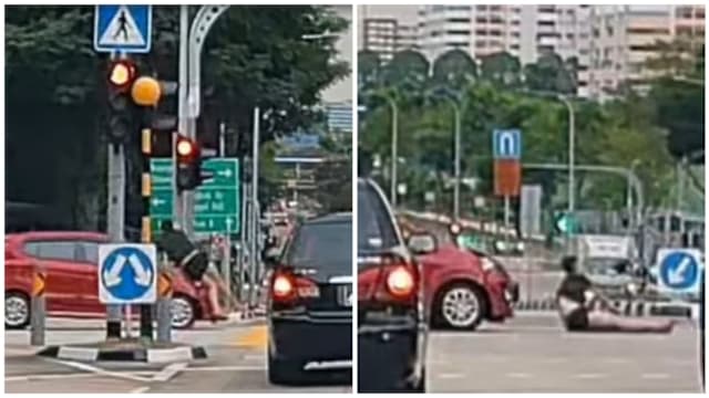 行人盛港闯红灯被轿车撞飞 倒地后自行爬起走到路旁