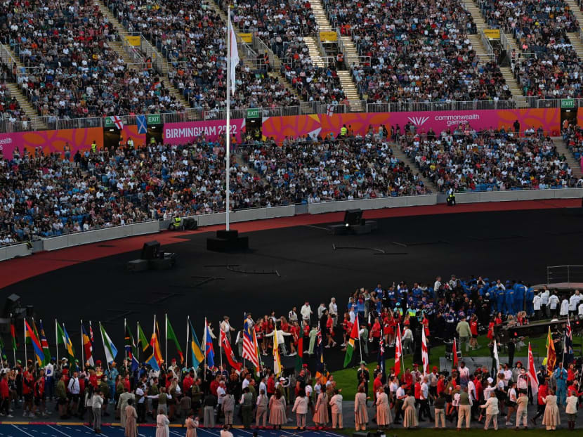 Athletes gather as they take part in the closing ceremony for the Commonwealth Games at the Alexander Stadium in Birmingham, central England, on Aug 8, 2022.