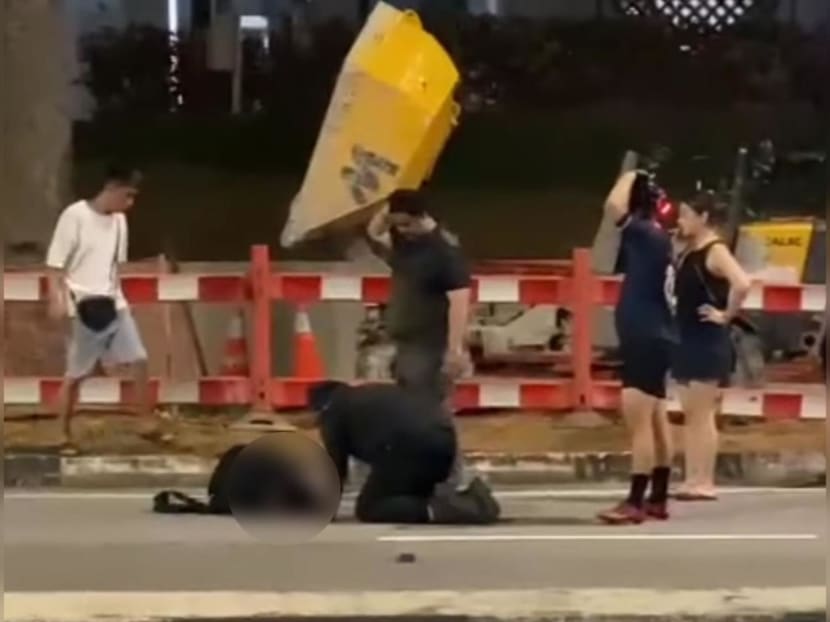 An accident scene at Chua Chu Kang. The now-deceased food delivery rider has been blurred out in the image for this publication.