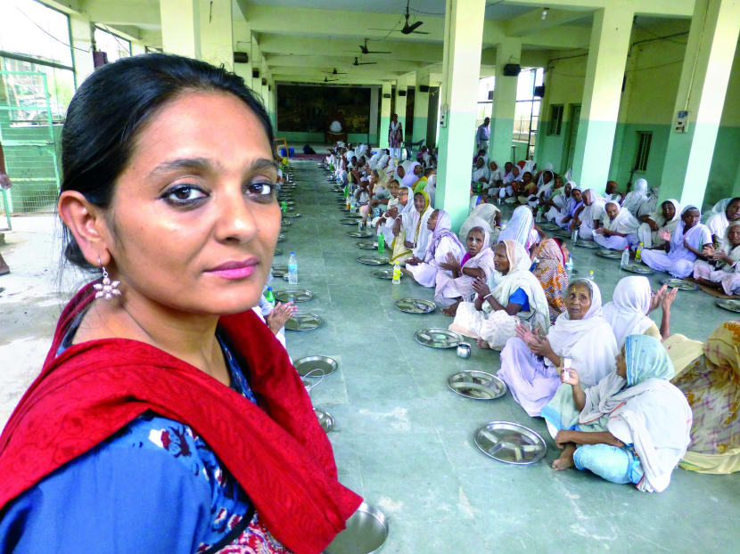 The writer at the sanctuary for widows in the Indian town of Vrindavan. Abandoned by their families, about 15,000 of them have settled in the town. Photo: BBC World News