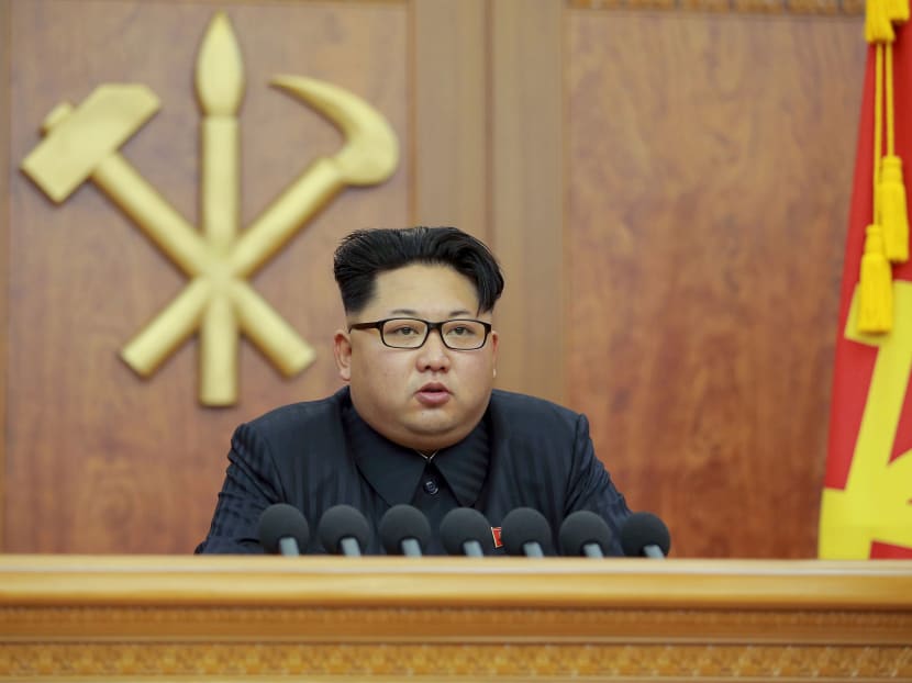 North Korean leader Kim Jong Un gives a New Year's address for 2016 in Pyongyang, in this undated photo released by Kyodo Jan 1, 2016. Photo: Kyodo News via Reuters