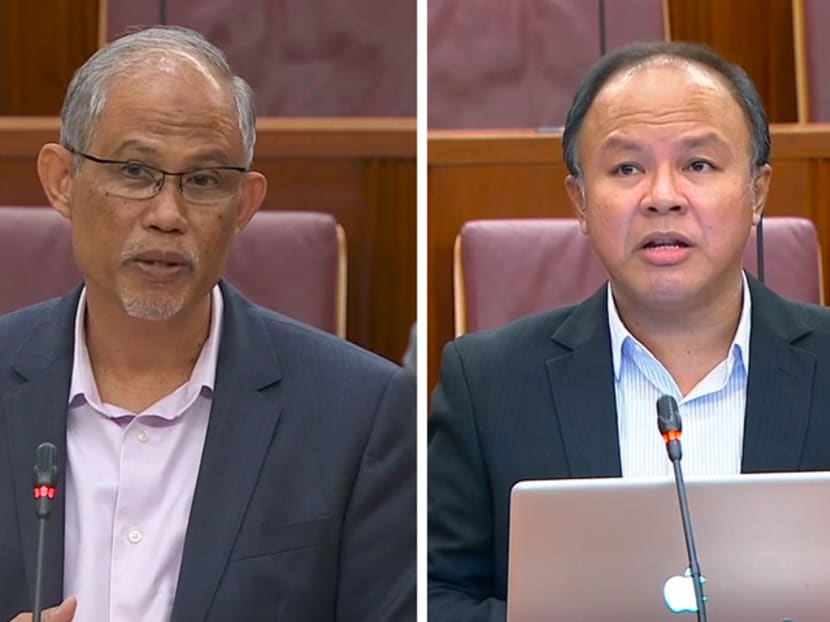 Mr Masagos Zulkifli, Minister-in-charge of Muslim Affairs (right) and Mr Faisal Manap, Member of Parliament for Aljunied Group Representation Constituency, speaking in Parliament on March 8, 2021.
