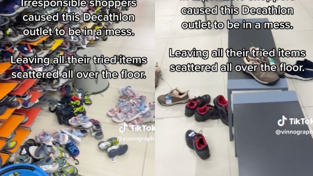 顾客试穿鞋子后乱丢一地 网民炮轰：不负责任