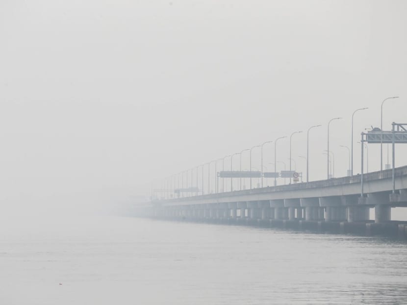 A thick blanket of haze shrouds George Town, Sept 18, 2019.