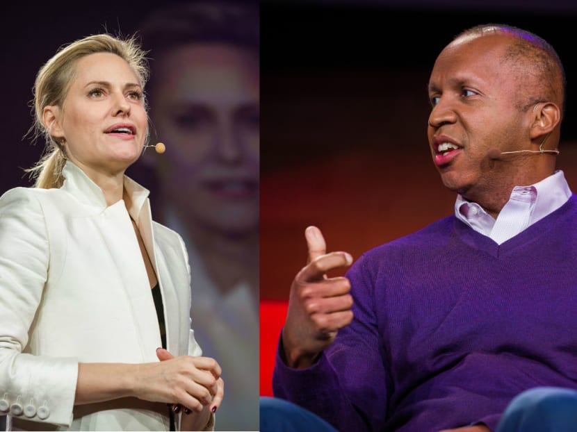 Aimee Mullins (L) and Bryan Stevenson (R) on stage at TED 2014. Photo: Bloomberg