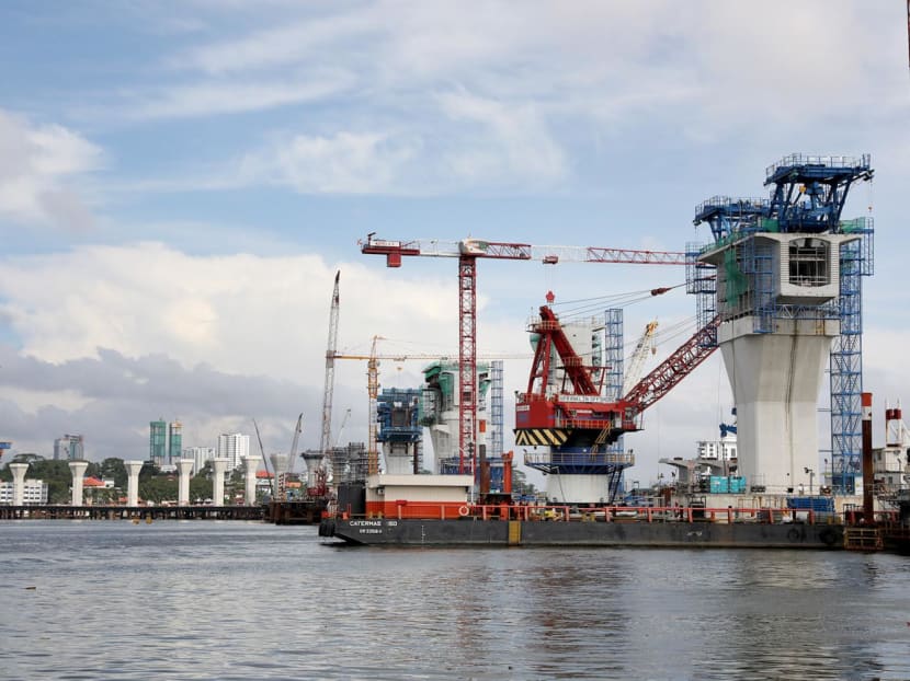 Marine piers of the RTS Link under construction at the Johor Strait on Dec 20, 2023. 