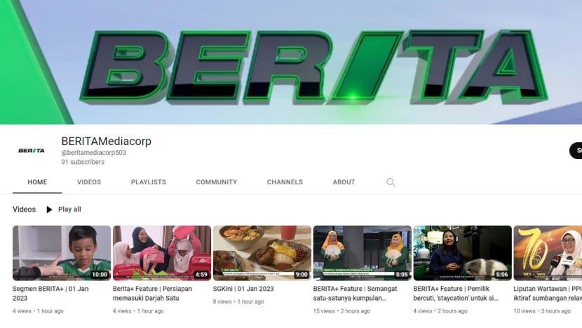 BERITAMediacorp lancarkan saluran Youtube 