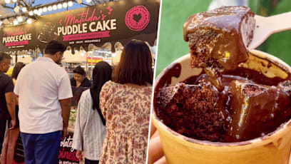Matilda’s Puddle Cake Stall Draws Queues For $11 Cake Tub Drowned In Chocolate Sauce At Tampines Pasar Malam