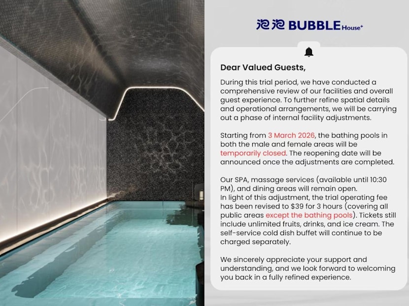 Spa operator House+ Bubble announces temporary closure of bathing pools as part of 'internal facility adjustments'