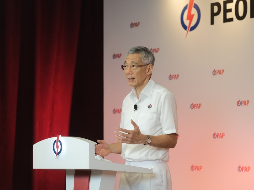 PM Lee speaking at the launch of the PAP manifesto titled, Our Lives, Our Jobs, Our Future.