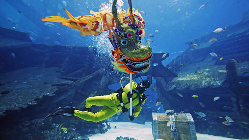 An underwater dragon dance