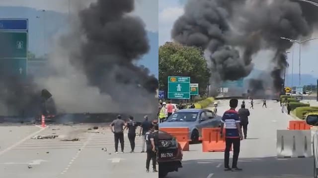 小飞机坠毁马国大道 撞汽车摩托酿六死