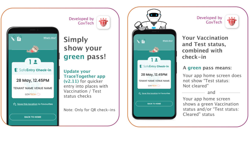 Updated TraceTogether app to show vaccination and test statuses on check-in screen