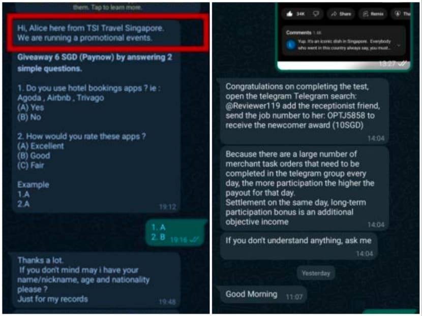 Scammers reach out to potential victims via WhatsApp or Telegram asking them to do surveys or market research for a small sum of money before moving on to hook them with promises of fake jobs.
