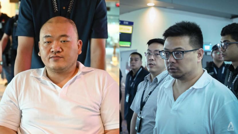 Two men charged with inflight theft taken back to crime scene at Changi Airport Two men charged with inflight theft taken back to crime scene at Changi Airport