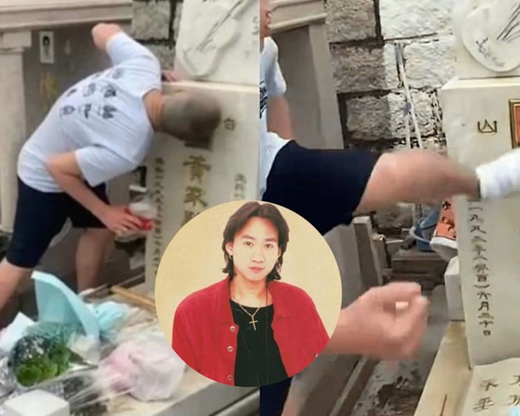 Grave of late Beyond singer Wong Ka Kui defiled; 2 men arrested for smashing and making out with his headstone photo