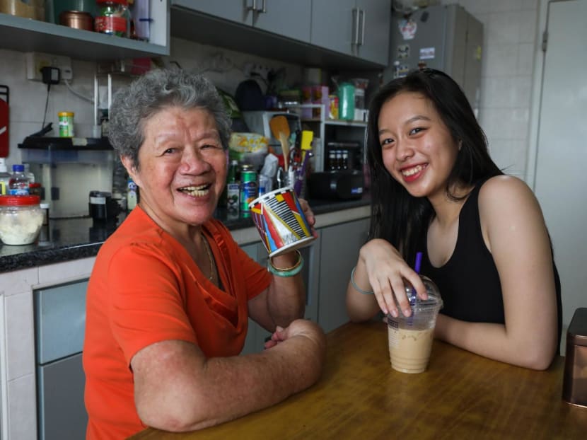 Ms Hana Chen, 19, is a third-year student in the diploma of communications and media management in Temasek Polytechnic. She is seen here with her grandmother. 