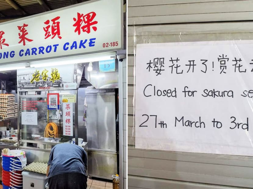 Popular He Zhong Carrot Cake hawker puts up adorable ‘closed for sakura season’ sign