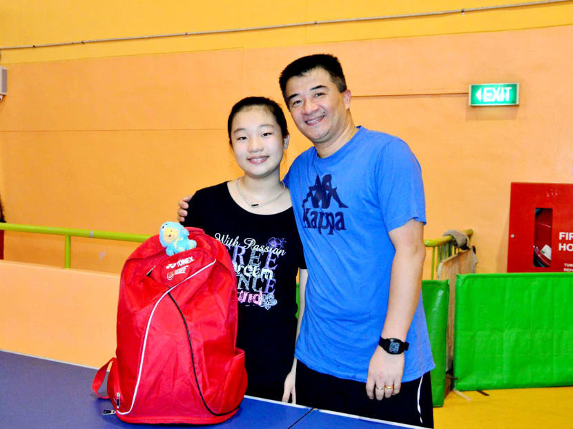 Zhang Wanling (left) hopes to emulate her father, Zhang Taiyong's achievements in table tennis. PHOTO: Zhang Wanling