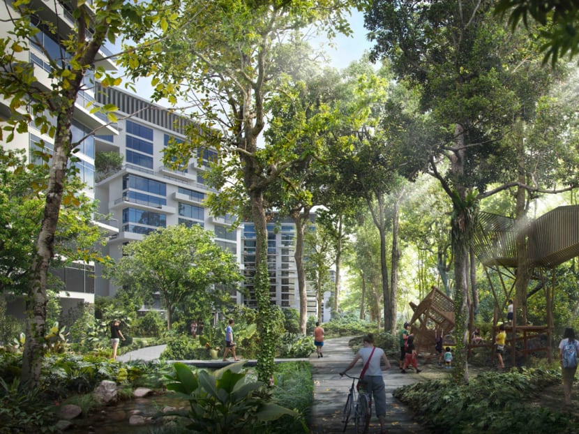 Artist impression of the Forest Corridor in Tengah, which will form part of a larger network of greenery linking the Western Catchment Area with the Central Catchment Nature Reserve. Photo: HDB Artist impression of the Forest Corridor in Tengah, which will form part of a larger network of greenery linking the Western Catchment Area with the Central Catchment Nature Reserve. Photo: HDB
