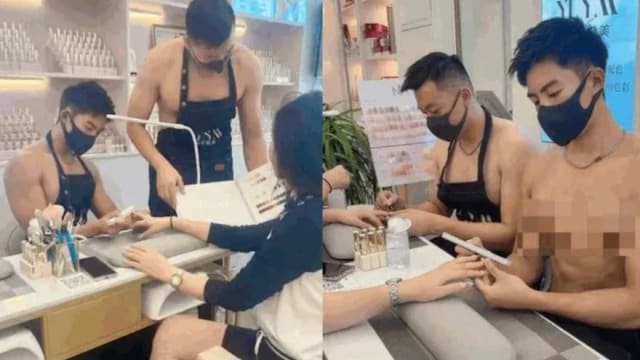 猛男员工裸上身提供美甲服务？中国当局介入调查