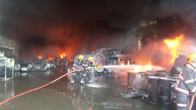 Fire breaks out at waste oil processing plant at Benoi Lane in Tuas