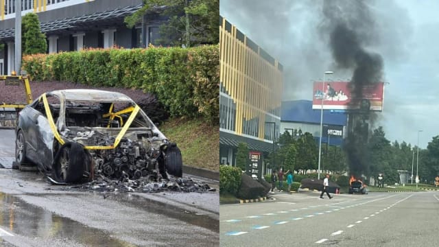新加坡注册马赛地轿车 在新山路上起火