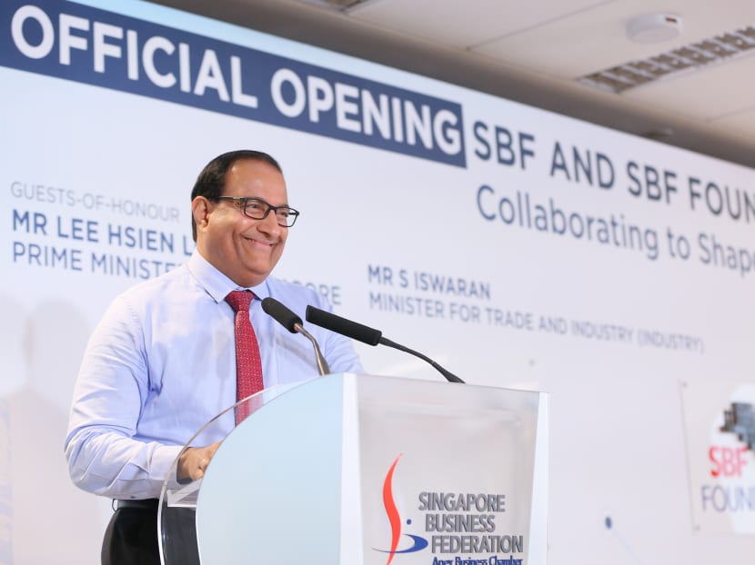 Minister of Trade and Industry (Industry) S Iswaran speaking at the opening of the new office of the Singapore Business Federation (SBF), which was attended by Prime Minister Lee Hsien Loong and labour chief Chan Chun Sing. Photo: SBF Minister of Trade and Industry (Industry) S Iswaran speaking at the opening of the new office of the Singapore Business Federation (SBF), which was attended by Prime Minister Lee Hsien Loong and labour chief Chan Chun Sing. Photo: SBF