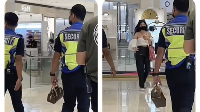 刚猛保安拎名牌包巡商场？马国女失主开心冲上认领