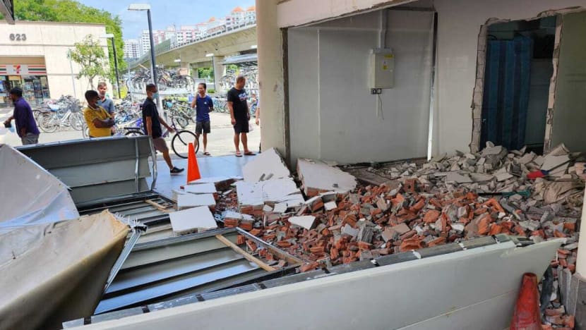 'Still in shock': 60-year-old passerby says lucky to escape injury after shop wall at Yew Tee MRT Station collapses