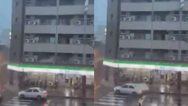 超强台风吹袭！大楼矮墙摔落砸中车 台母子一死一伤