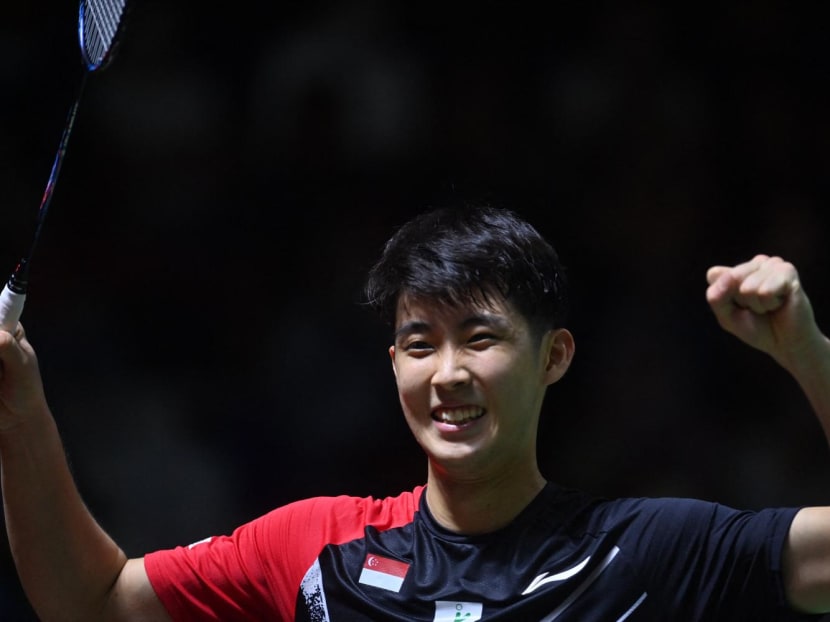 Loh Kean Yew of Singapore reacts after winning against Lu Guangzu of China during the men’s singles quarter-finals at Indonesia Masters badminton tournament in Jakarta on June 10, 2022. Loh Kean Yew of Singapore reacts after winning against Lu Guangzu of China during the men’s singles quarter-finals at Indonesia Masters badminton tournament in Jakarta on June 10, 2022.