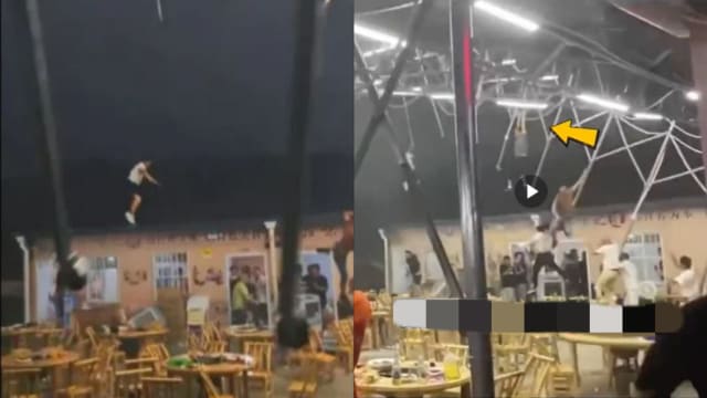 湖北饭店被大风掀翻 多人被带飞后落地