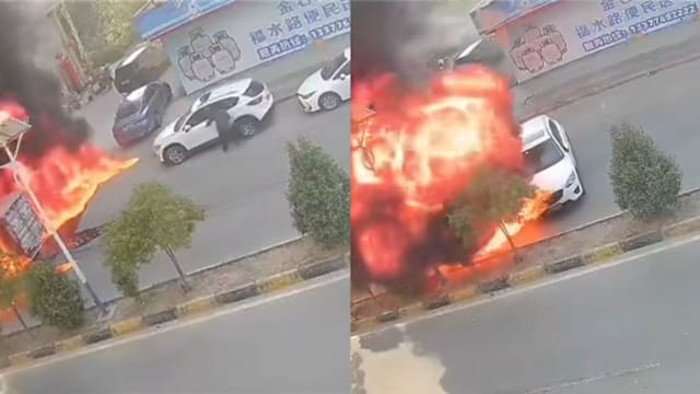 中国男子大火前淡定掉头致车辆被烧毁 网友：看得着急