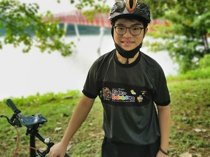 Sage Tan, 16, making an effort to learn to cycle for a Club Rainbow (Singapore) charity event. Sage Tan, 16, making an effort to learn to cycle for a Club Rainbow (Singapore) charity event.