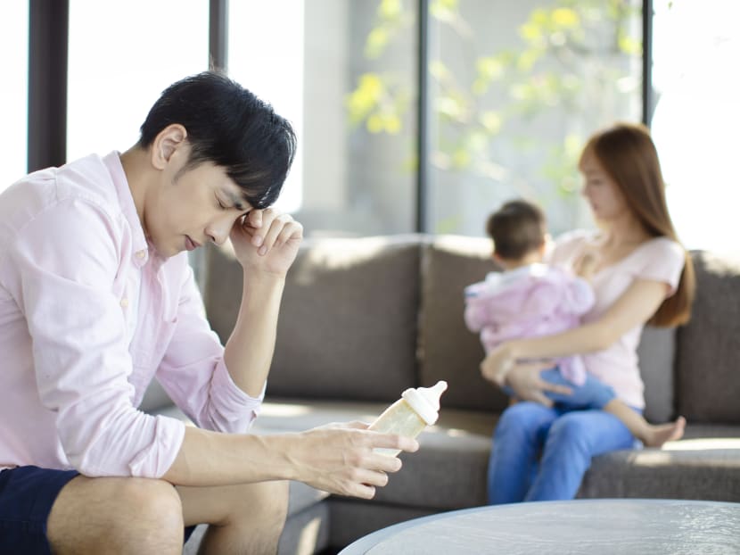 Fathers of newborn babies often feel they are left to do "back-end" tasks such as buying diapers, the study found.